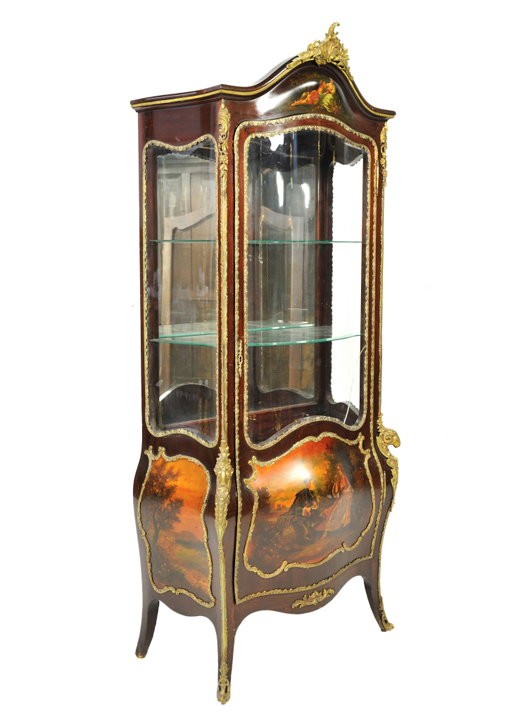Hand-painted late 19th century vitrine, 74 1/2 x 33 x 18 inches. Estimate: $500-$1,000. Image courtesy of Morton Kuehnert Auctioneers & Appraisers.